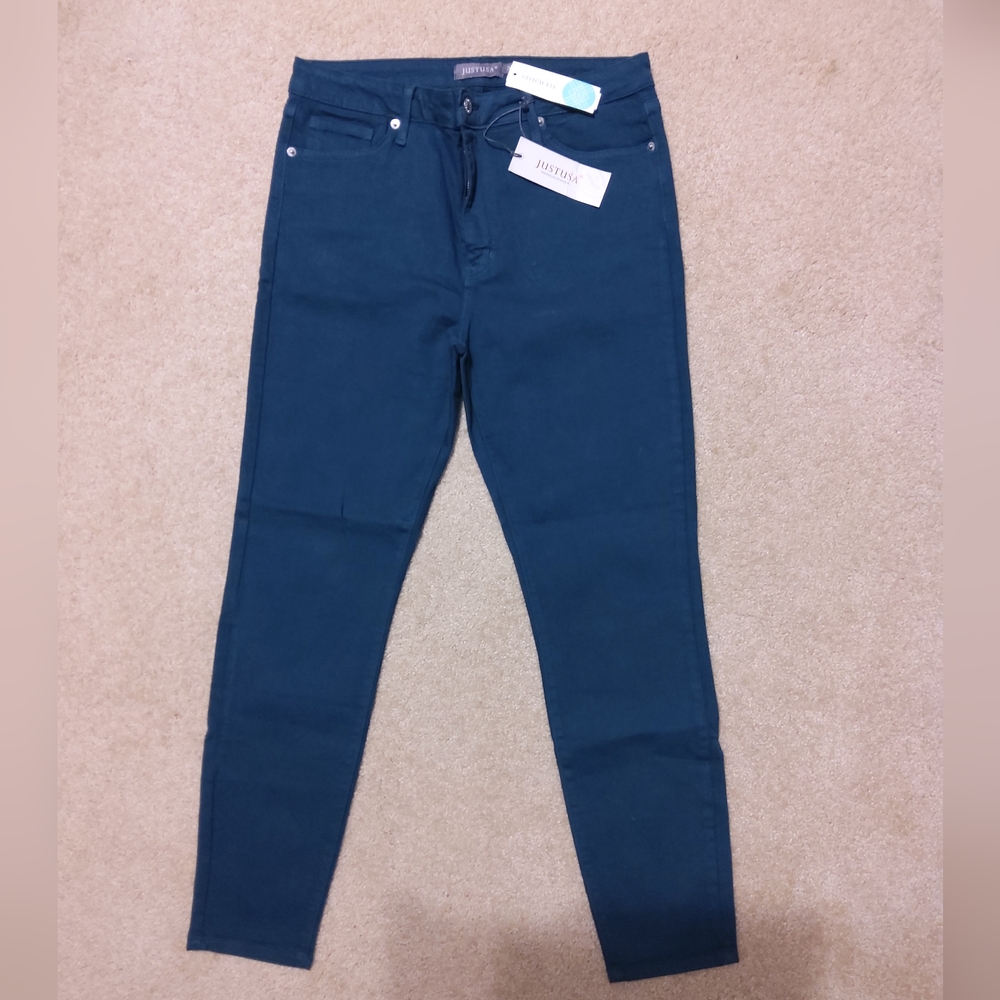 Just USA Hanna Color Women's Cropped Skinny Jeans - Teal Green